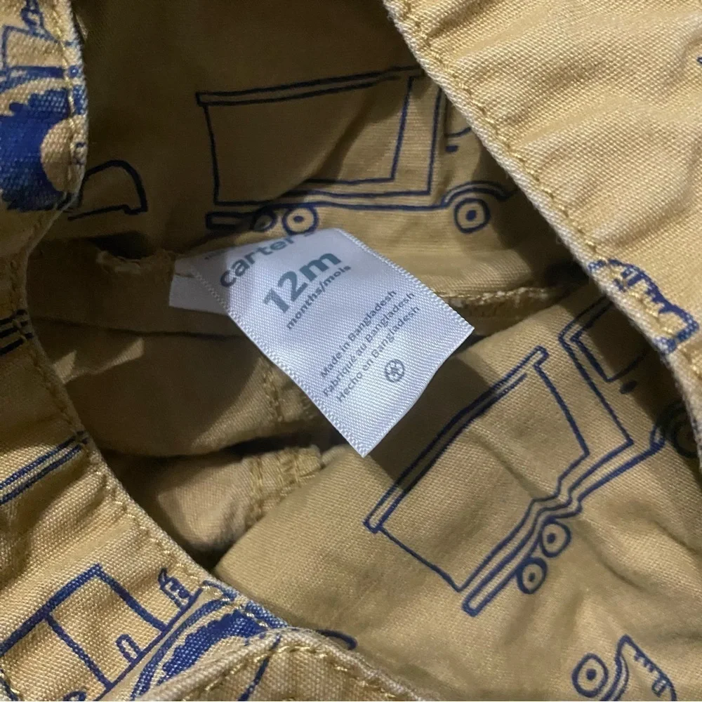 Carters Tan Dump Truck Shortalls Overalls